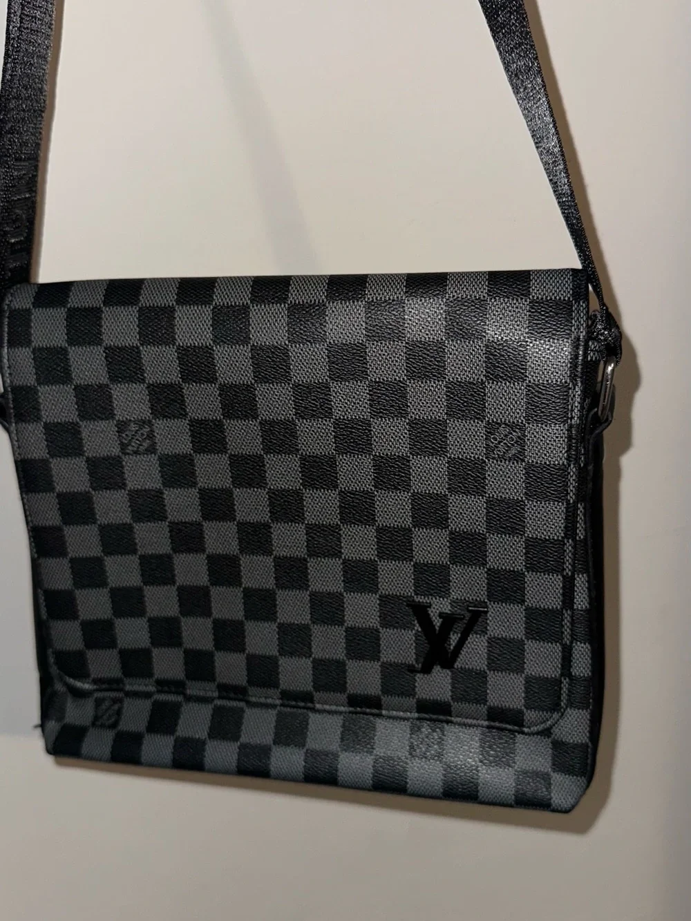 Louis Vuitton Black Damier Graphite Messenger Bag with Embossed Strap